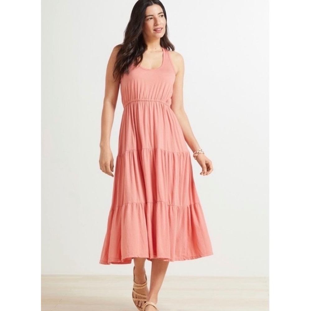 Sundry Coral Pink Tiered Midi Dress Sleeveless Racerback Cotton Modal Size 0